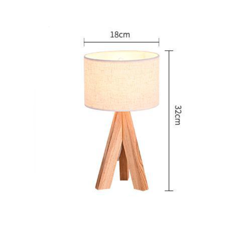 Elvory Fabric Bedside Table Lamp – Wooden Base Warm Bedroom Lighting