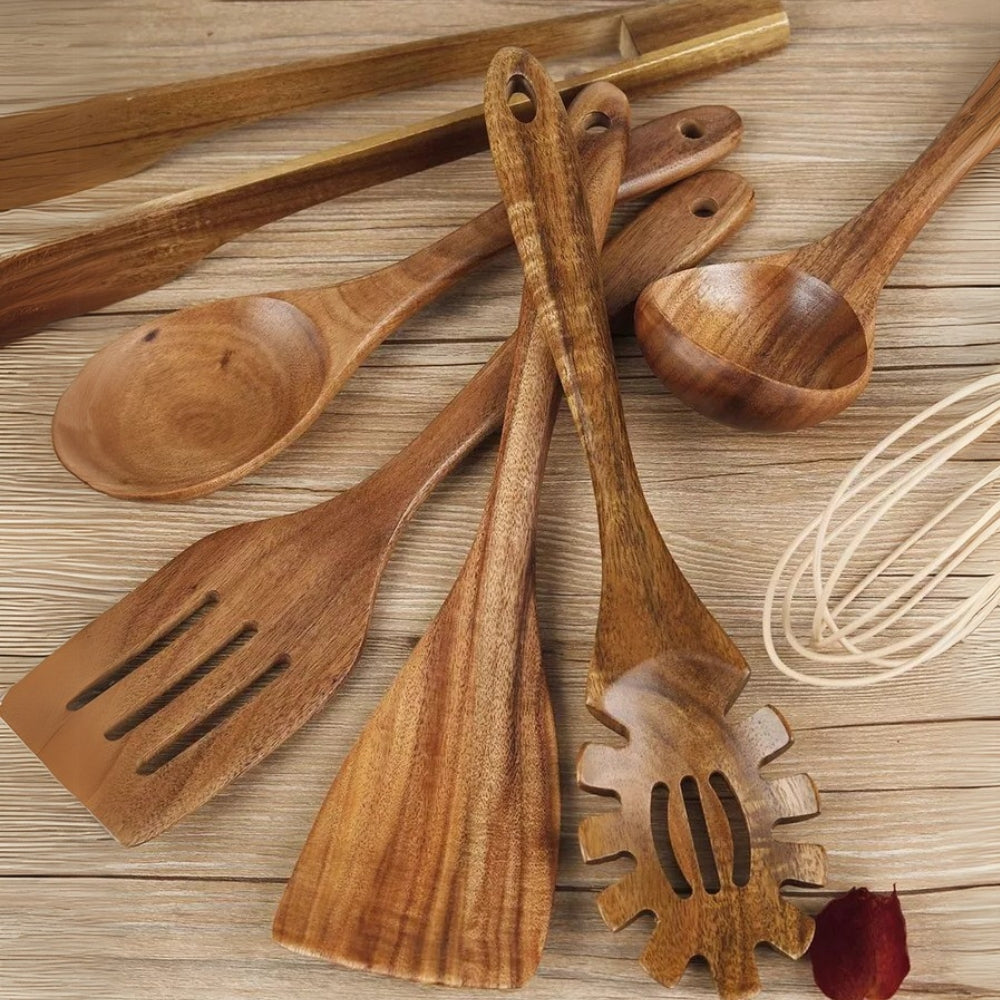 Remarkable Sustainable Wooden Cooking Tools Set – Durable 7-Piece Kitchen Collection