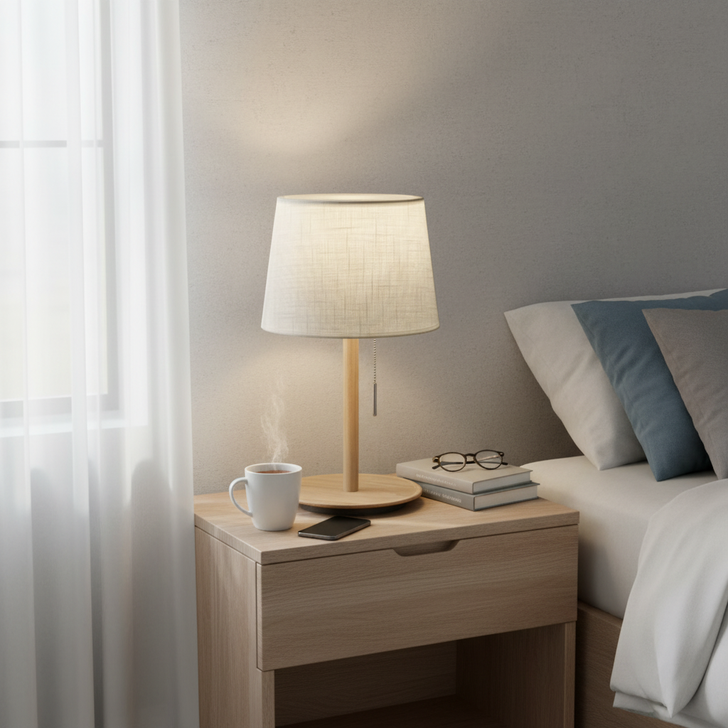 Gentle Glow - Nordic Walnut Table Lamp for Bedside or Desk