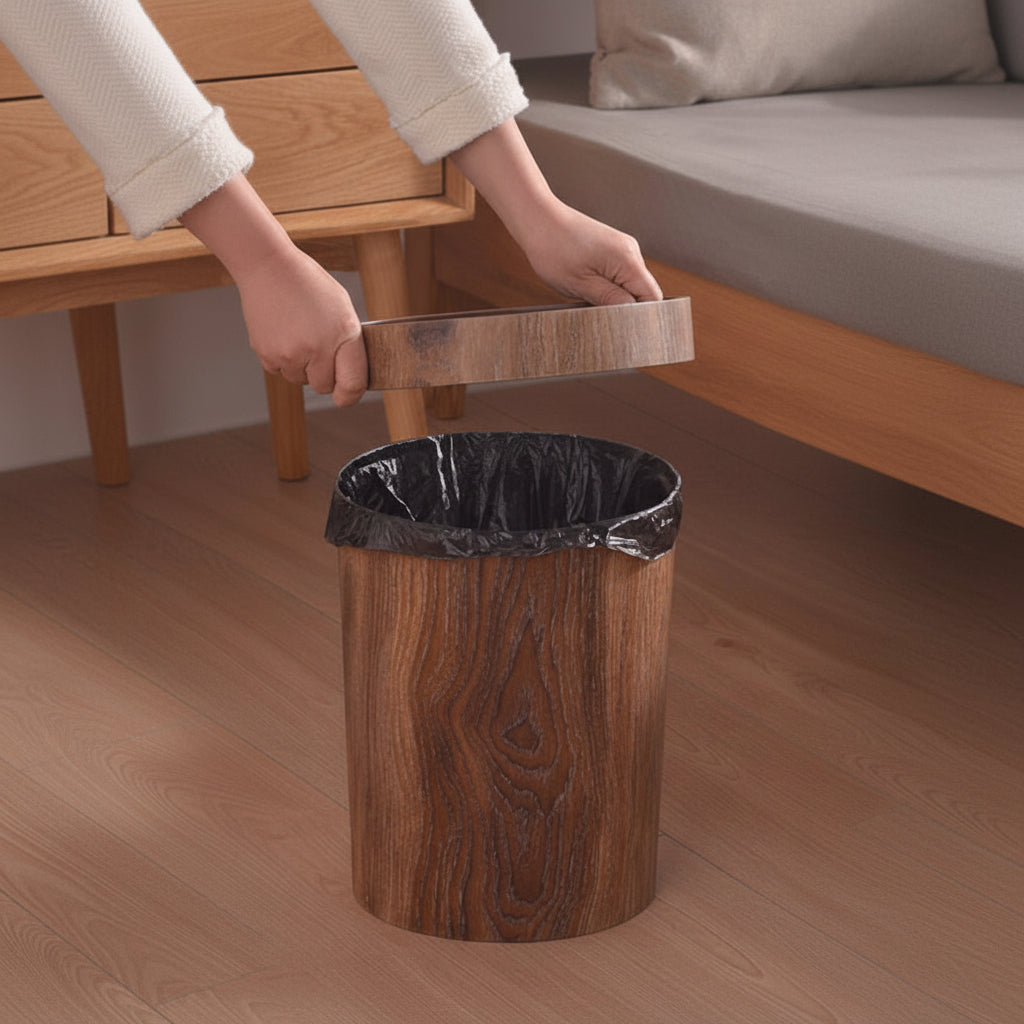 Veyron Modern Wood-Look Trash Bin for Minimalist Kitchen and Office Spaces