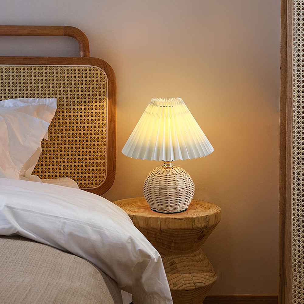 Willowfold Rattan Table Lamp with Pleated Shade for Cosy Bedrooms