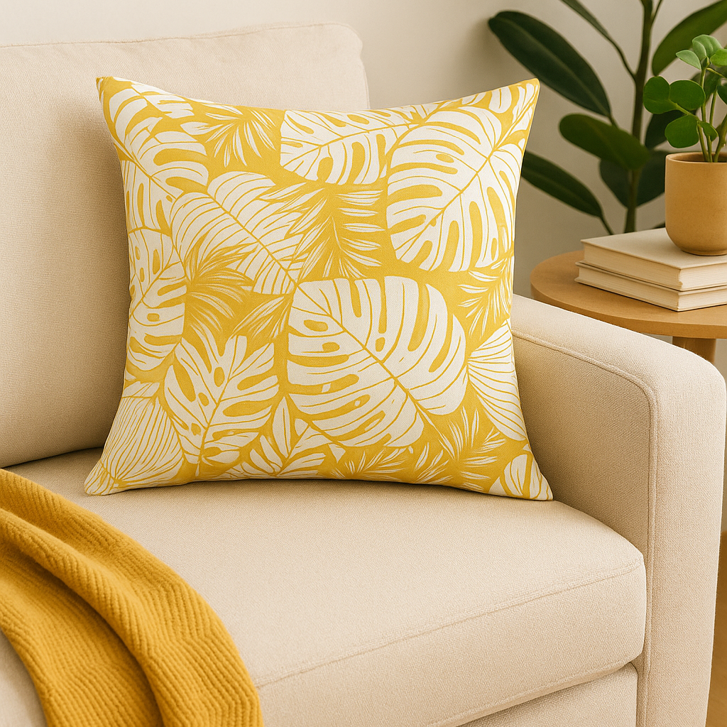 Yara Contemporary Yellow Cushion Cover – Stylish Square Pillowcase for Home Decor