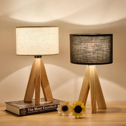 Elvory Fabric Bedside Table Lamp – Wooden Base Warm Bedroom Lighting