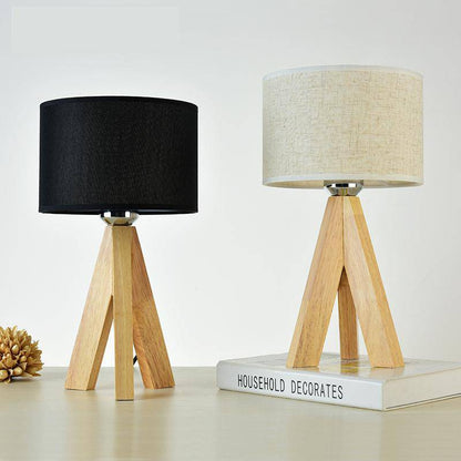 Elvory Fabric Bedside Table Lamp – Wooden Base Warm Bedroom Lighting