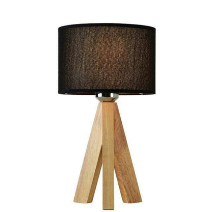 Elvory Fabric Bedside Table Lamp – Wooden Base Warm Bedroom Lighting
