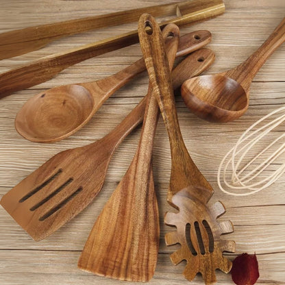 Remarkable Sustainable Wooden Cooking Tools Set – Durable 7-Piece Kitchen Collection