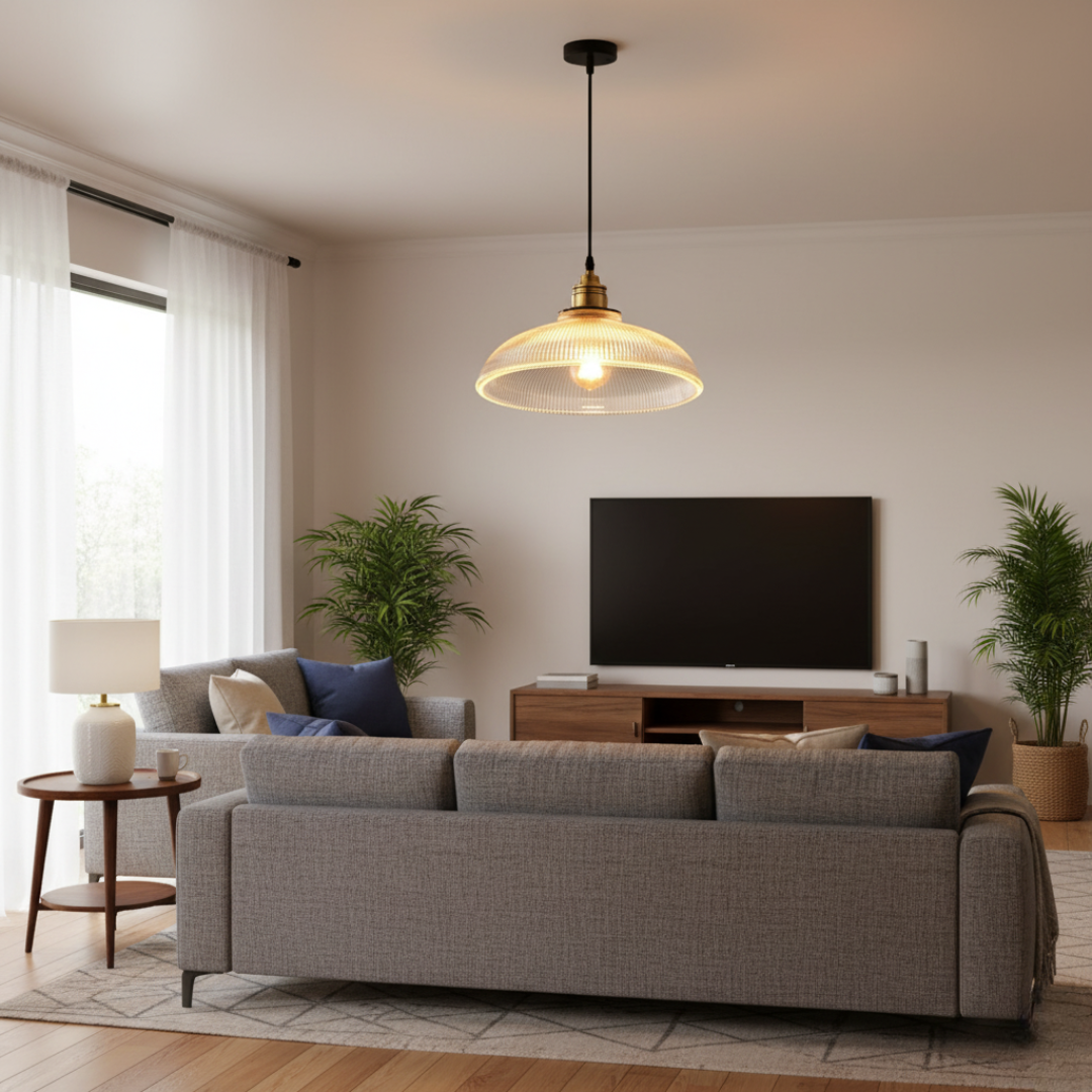 Elyvra Prismatic Glass Pendant Lamp – Modern Adjustable Ceiling Light for Warm Interiors