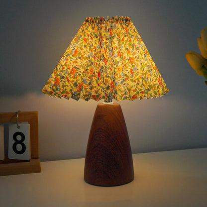 Lunessa Vintage Wood Table Lamp – Scalloped Fabric Shade with Infinitely Dimmable Warm Lighting