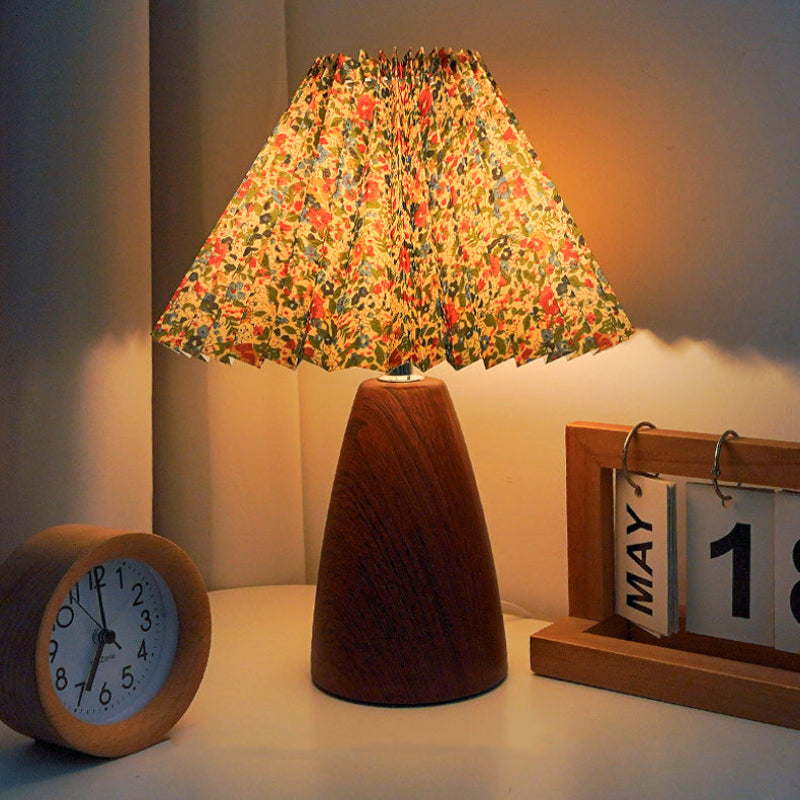 Lunessa Vintage Wood Table Lamp – Scalloped Fabric Shade with Infinitely Dimmable Warm Lighting