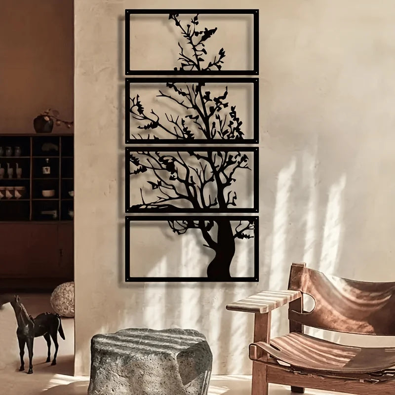Elegant Noir Metal Wall Sculpture Set – Artistic Tree Design for Modern Interiors
