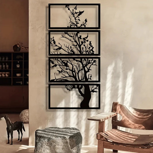 Elegant Noir Metal Wall Sculpture Set – Artistic Tree Design for Modern Interiors