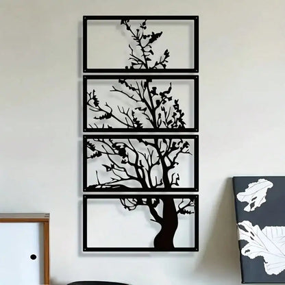 Elegant Noir Metal Wall Sculpture Set – Artistic Tree Design for Modern Interiors