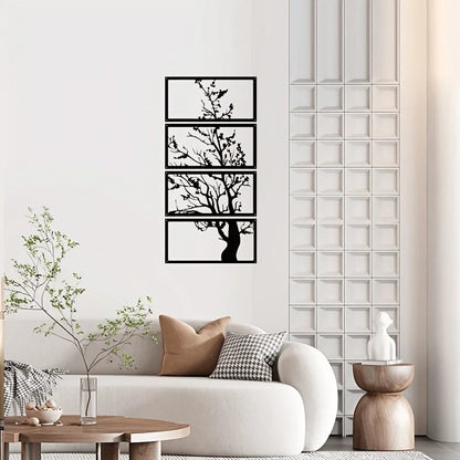 Elegant Noir Metal Wall Sculpture Set – Artistic Tree Design for Modern Interiors