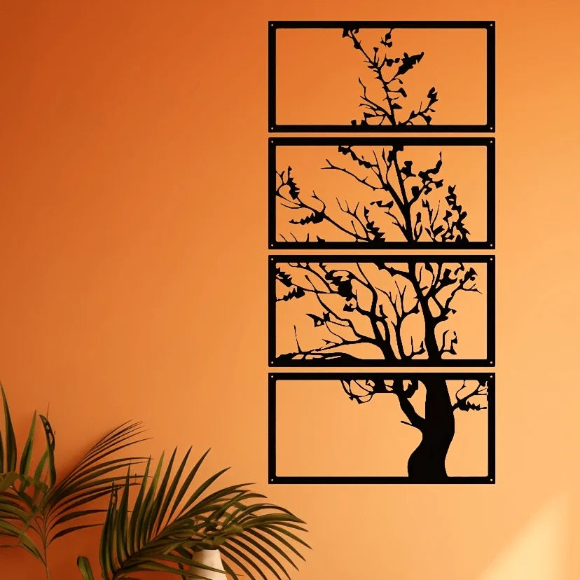 Elegant Noir Metal Wall Sculpture Set – Artistic Tree Design for Modern Interiors
