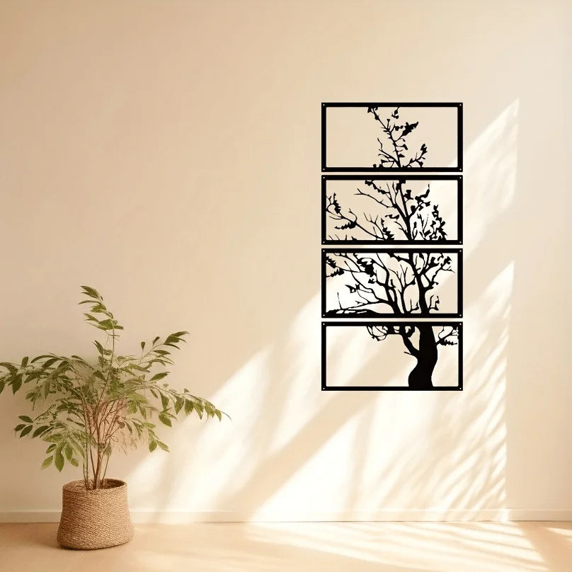 Elegant Noir Metal Wall Sculpture Set – Artistic Tree Design for Modern Interiors