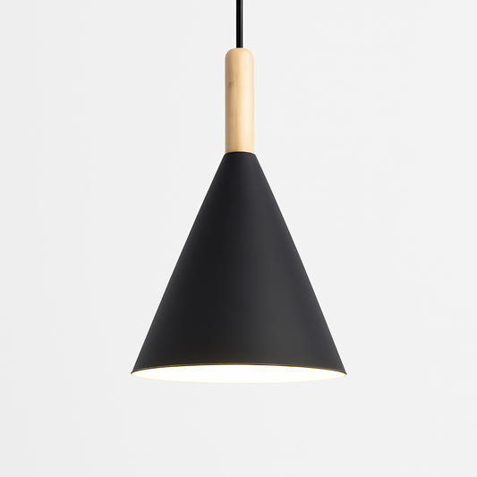 Lunaro Conical Pendant Light – Modern Metal and Wood Kitchen Fixture