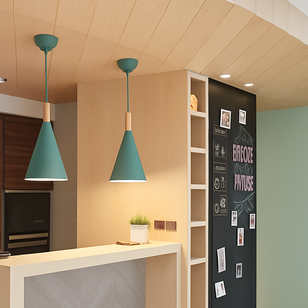 Lunaro Conical Pendant Light – Modern Metal and Wood Kitchen Fixture