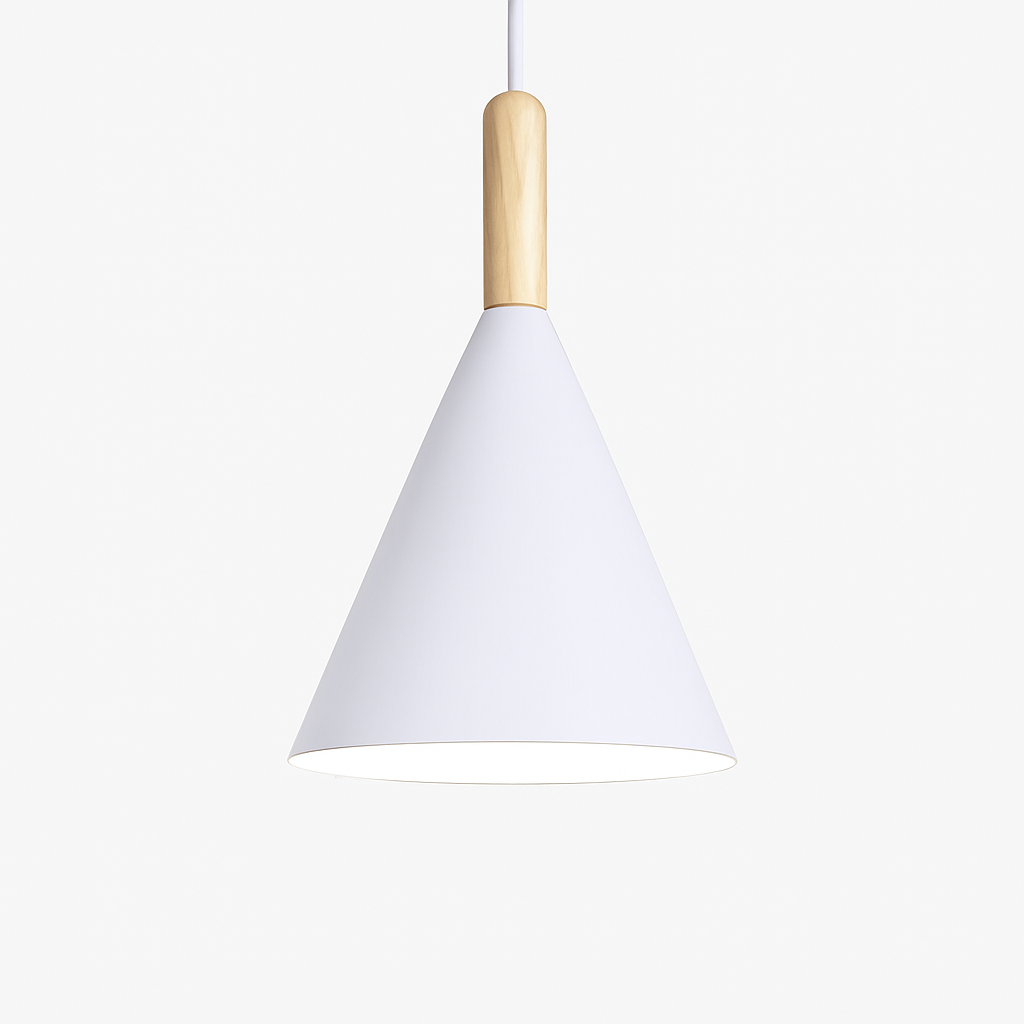 Lunaro Conical Pendant Light – Modern Metal and Wood Kitchen Fixture