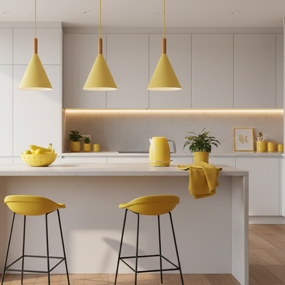 Lunaro Conical Pendant Light – Modern Metal and Wood Kitchen Fixture