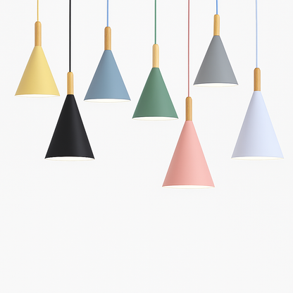Lunaro Conical Pendant Light – Modern Metal and Wood Kitchen Fixture