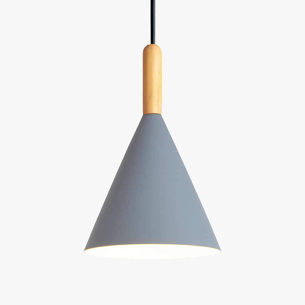 Lunaro Conical Pendant Light – Modern Metal and Wood Kitchen Fixture