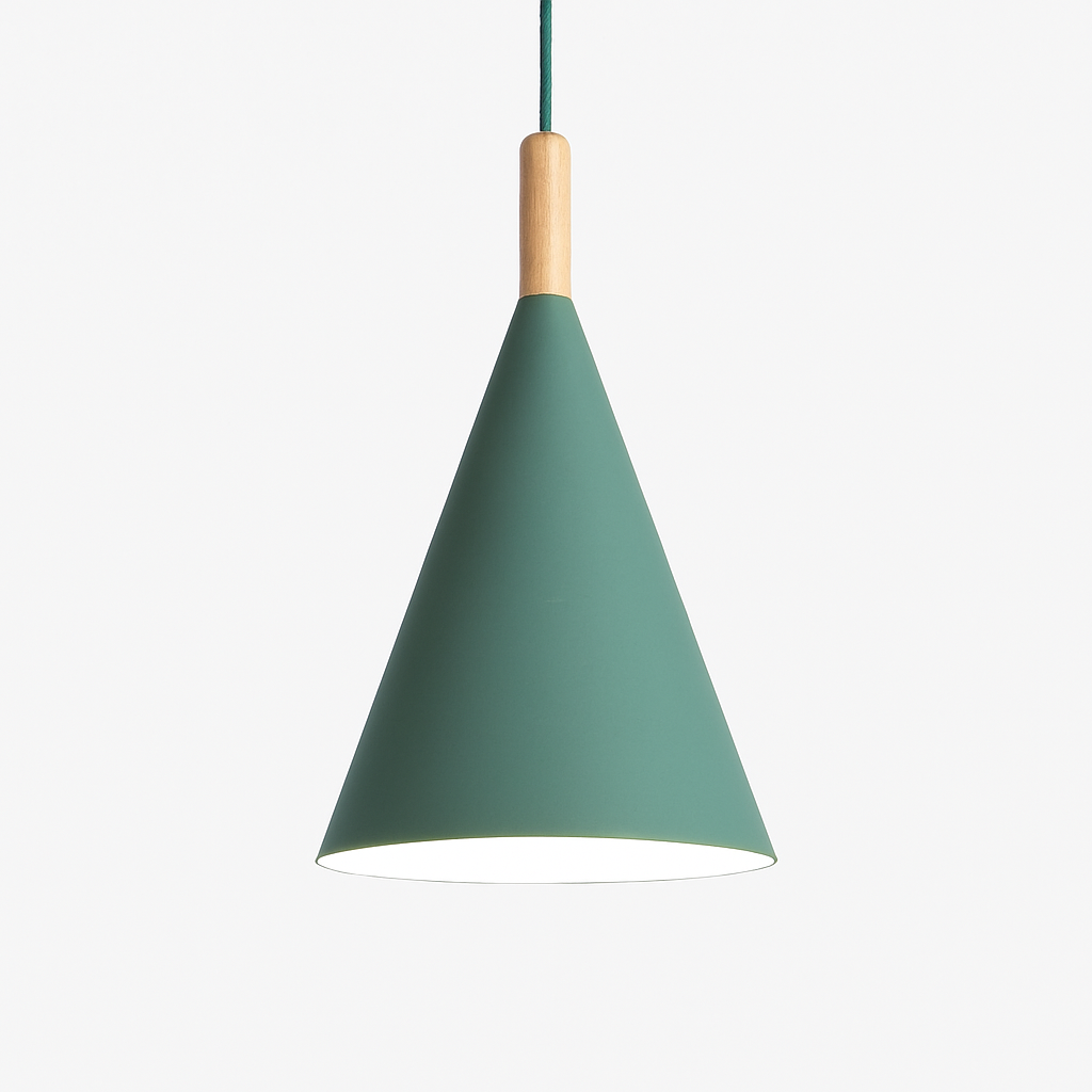 Lunaro Conical Pendant Light – Modern Metal and Wood Kitchen Fixture