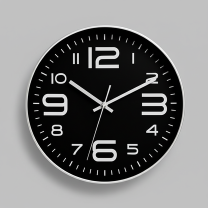 Aven Nordic Silent Wall Clock – 12 Inch White & Black Non-Ticking Quartz Clock
