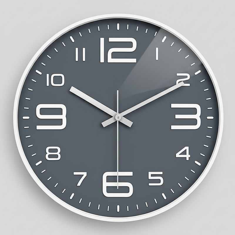 Aven Nordic Silent Wall Clock – 12 Inch White & Black Non-Ticking Quartz Clock