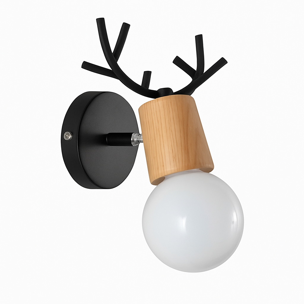 Antler Deer Wall Sconce – Unique Wooden Design for Cozy Ambiance