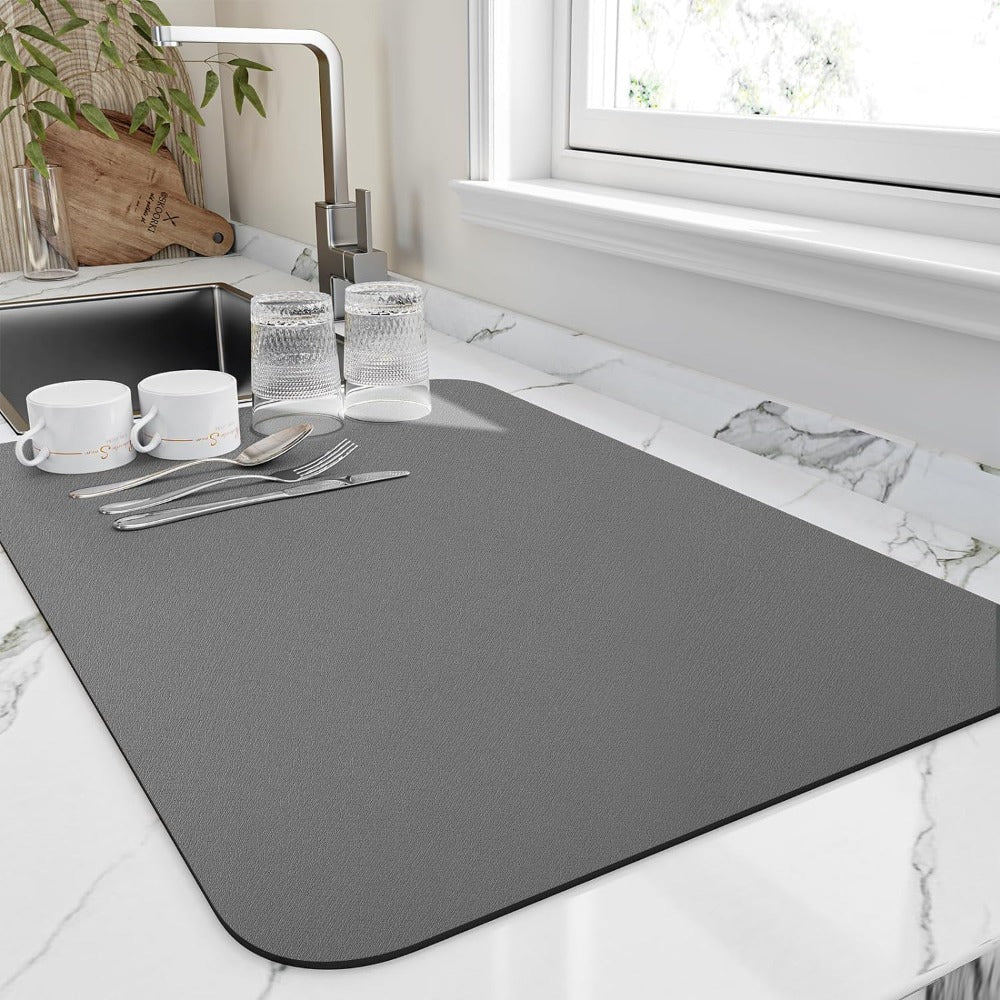 AquaStone Quick Dry Dish Mat – Super Absorbent Kitchen Counter Drying Solution