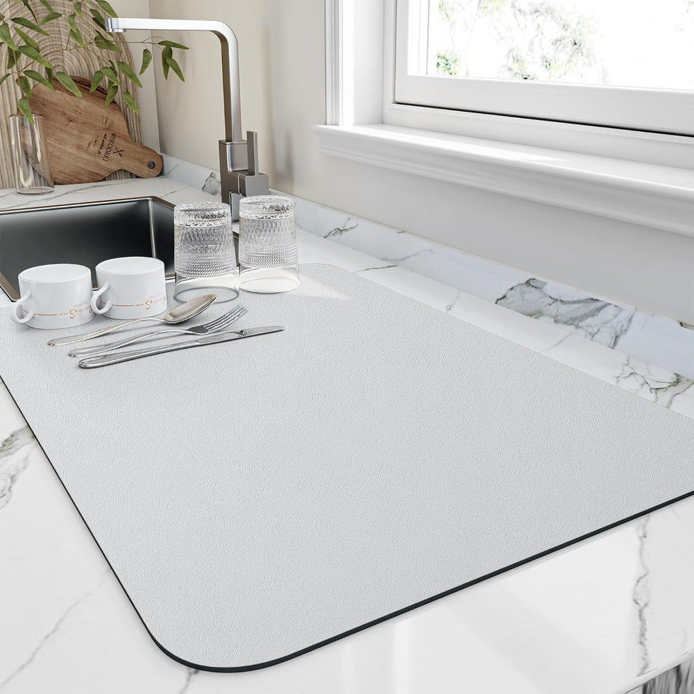 AquaStone Quick Dry Dish Mat – Super Absorbent Kitchen Counter Drying Solution