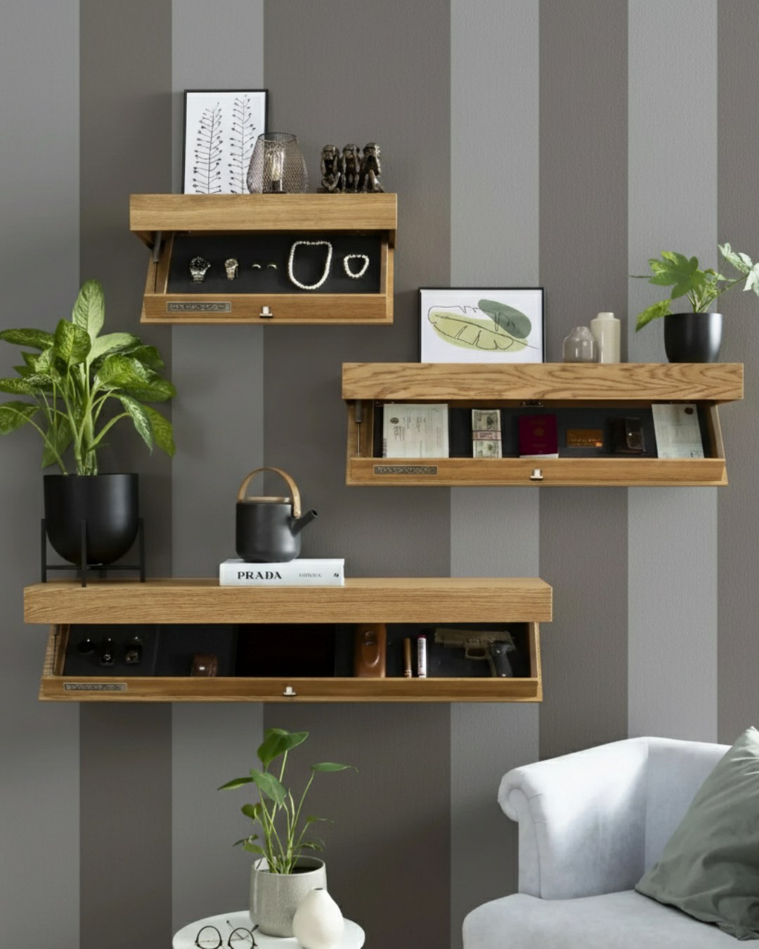 NovaVault Modern Floating Shelf – Hidden Storage Display for Contemporary Interiors