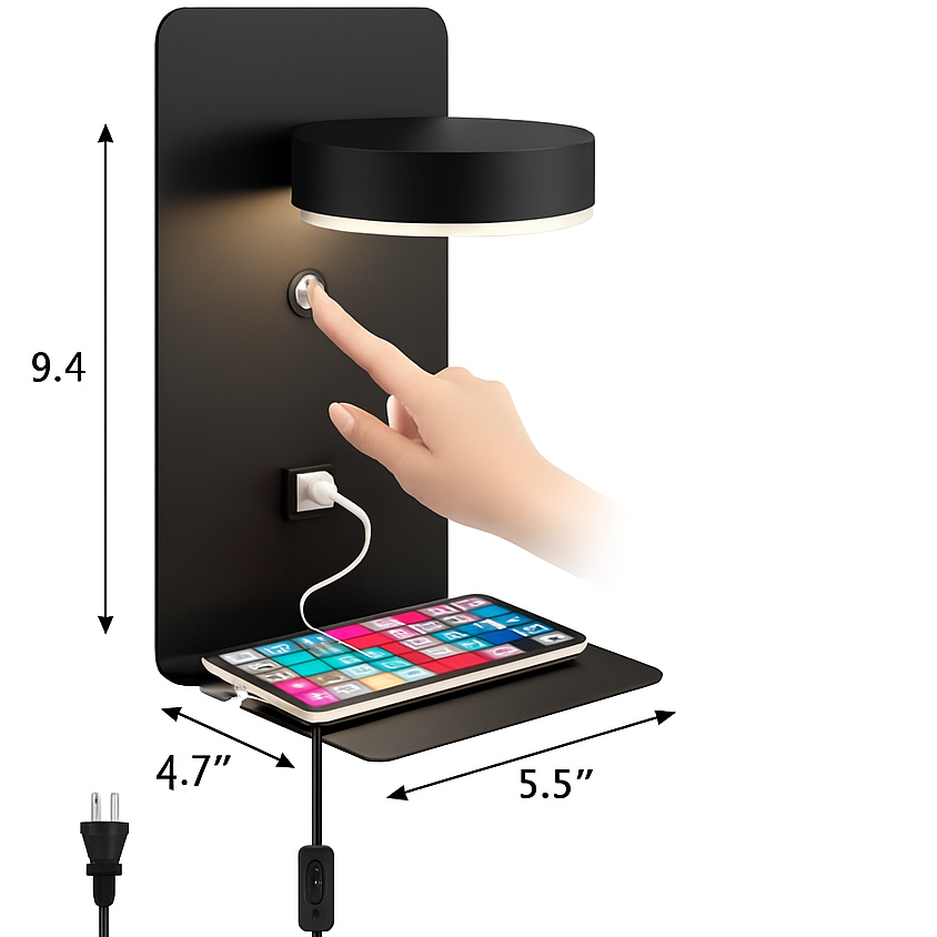 Orvessa Modern LED Wall Light – Adjustable Sconce with USB Charging