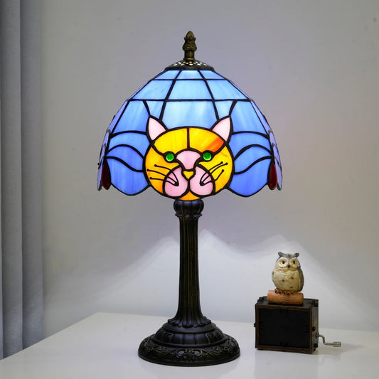 Felicity Cat Lovers Table Lamp – Vintage Stained Glass Shade for Whimsical Lighting