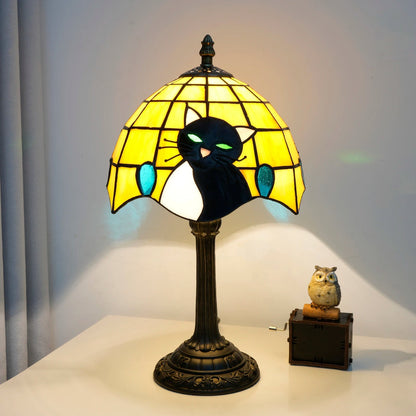 Felicity Cat Lovers Table Lamp – Vintage Stained Glass Shade for Whimsical Lighting