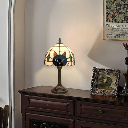 Felicity Cat Lovers Table Lamp – Vintage Stained Glass Shade for Whimsical Lighting