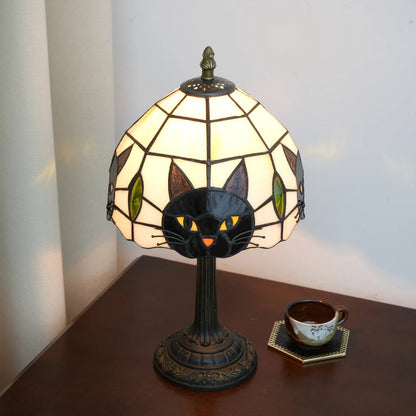Felicity Cat Lovers Table Lamp – Vintage Stained Glass Shade for Whimsical Lighting