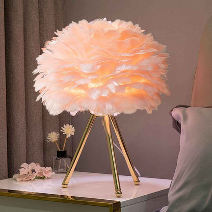 Selicity Modern Table Lamp – Stylish Globe Feather Shade for Cozy Bedroom Lighting