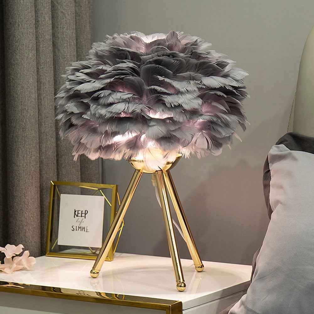 Selicity Modern Table Lamp – Stylish Globe Feather Shade for Cozy Bedroom Lighting