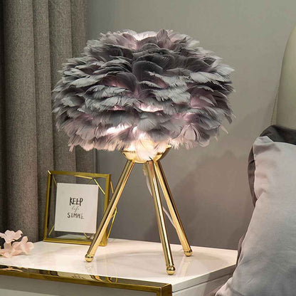 Selicity Modern Table Lamp – Stylish Globe Feather Shade for Cozy Bedroom Lighting