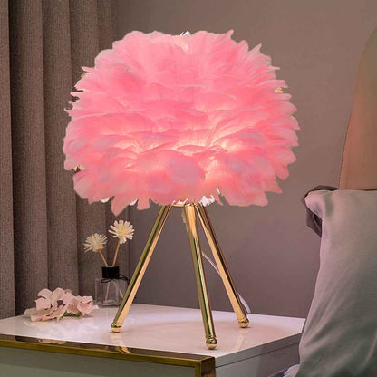 Selicity Modern Table Lamp – Stylish Globe Feather Shade for Cozy Bedroom Lighting