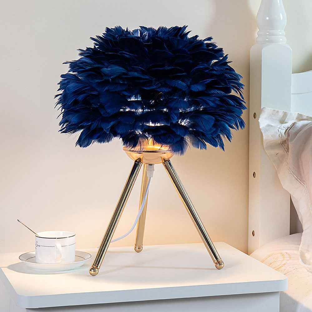 Selicity Modern Table Lamp – Stylish Globe Feather Shade for Cozy Bedroom Lighting