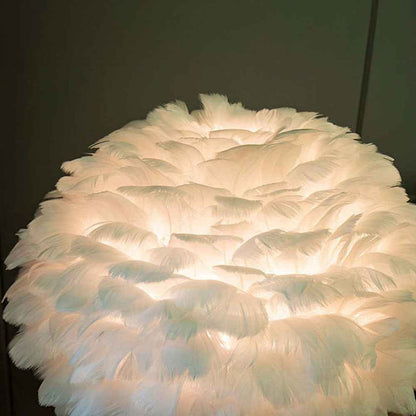 Selicity Modern Table Lamp – Stylish Globe Feather Shade for Cozy Bedroom Lighting