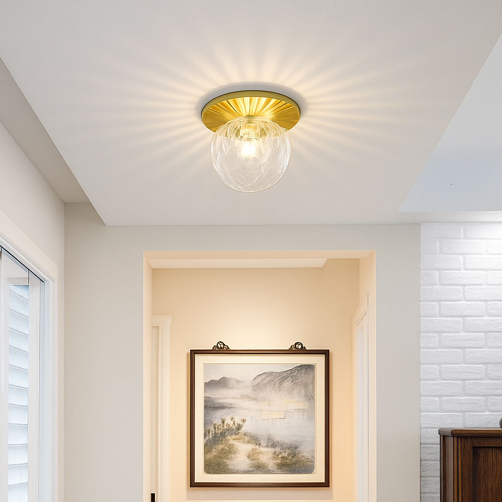 Bavelle Modern Gold Flush Mount Ceiling Light – Elegant Glass Dome Design for Cozy Ambiance