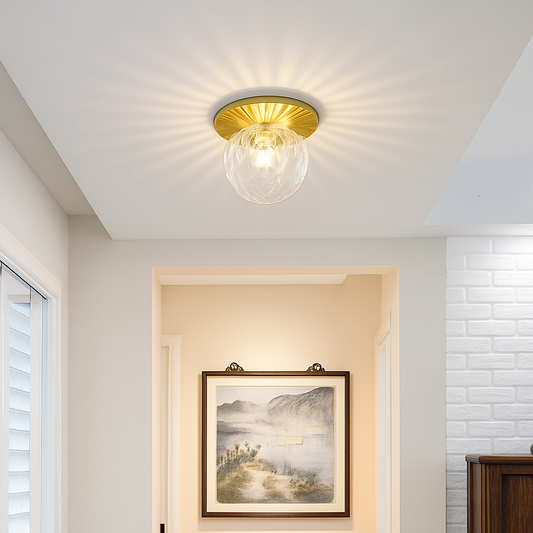 Bavelle Modern Gold Flush Mount Ceiling Light – Elegant Glass Dome Design for Cozy Ambiance