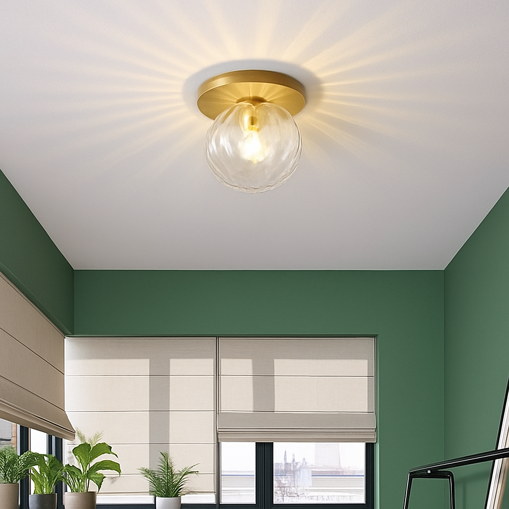 Bavelle Modern Gold Flush Mount Ceiling Light – Elegant Glass Dome Design for Cozy Ambiance