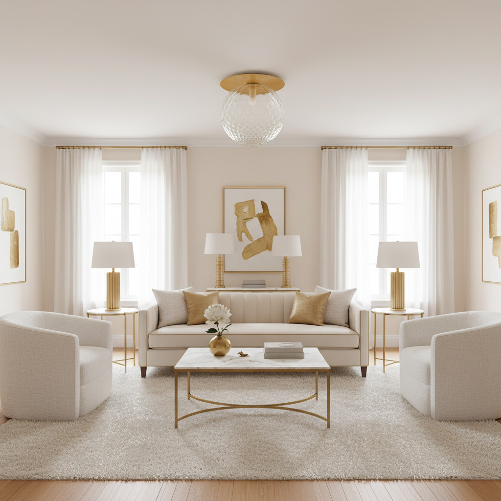 Bavelle Modern Gold Flush Mount Ceiling Light – Elegant Glass Dome Design for Cozy Ambiance
