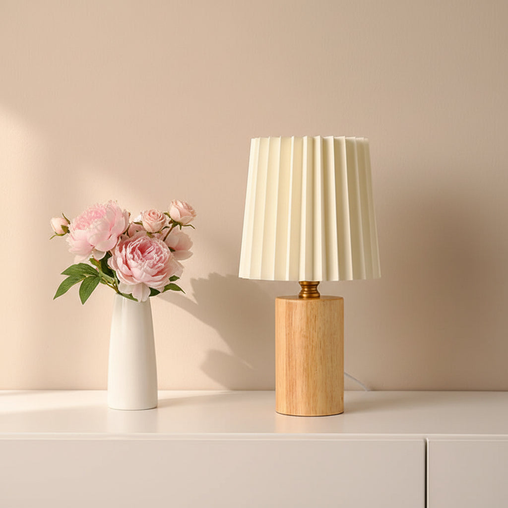 Walnut Glow Wood Table Lamp with USB LED Bedside Light