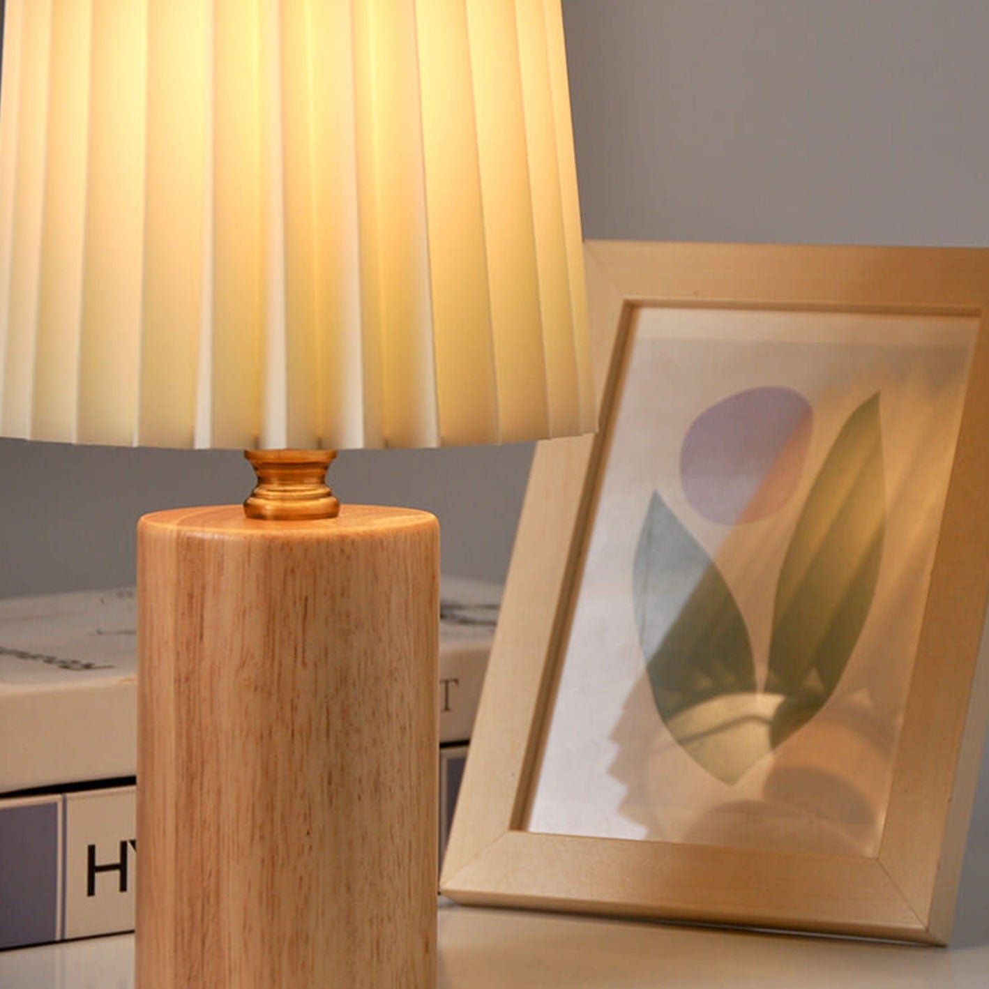 Walnut Glow Wood Table Lamp with USB LED Bedside Light