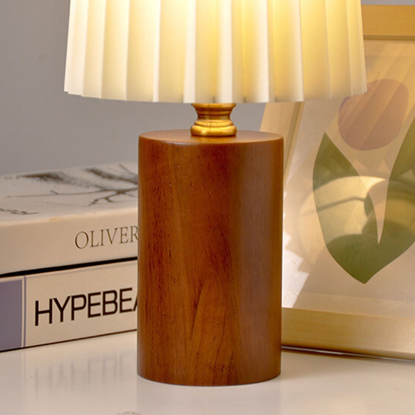 Walnut Glow Wood Table Lamp with USB LED Bedside Light